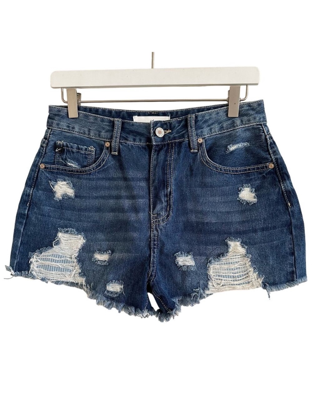 Kancan High Rise Distressed Raw Hem Denim Shorts Size 1/24